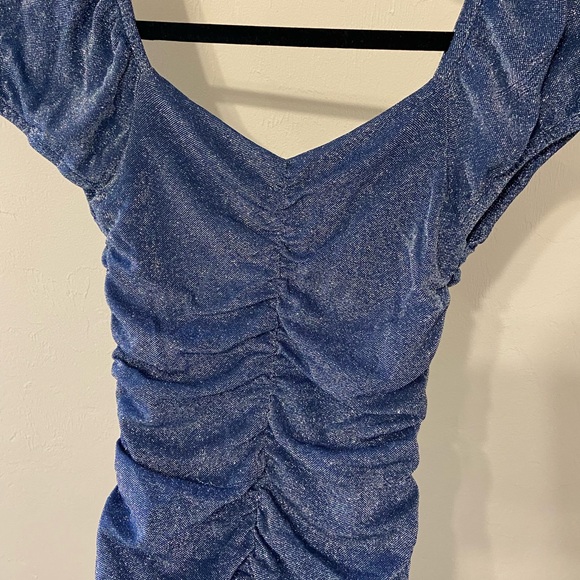 Metallic Blue Ruched Dress - Picture 4 of 5